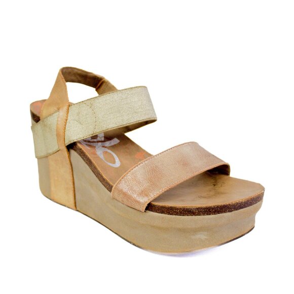 OTBT | Bushnell Gold Leather Platform Wedge Sandals Women's Size 10 - Picture 1 of 11
